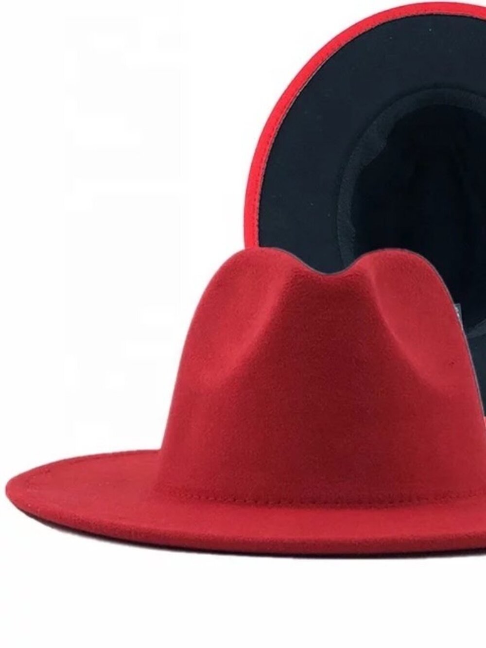 Red w/ Black Bottom | Wide Brim Panama Felt Fedora Hat